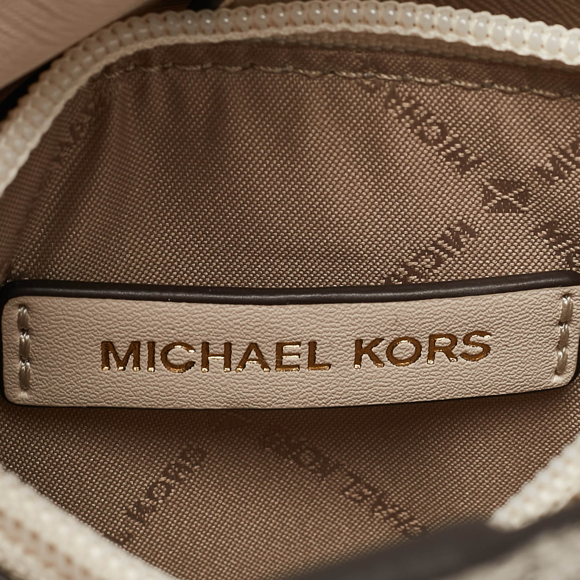 Michael Kors Off Signature White Coated Canvas and Leather Medium Pratt Bucket Bag 