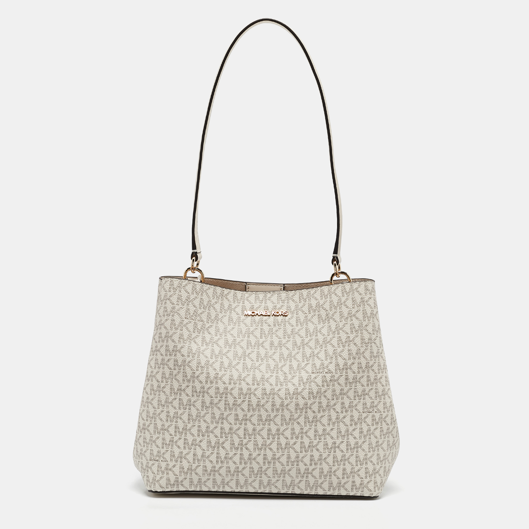 

Michael Kors Off Signature White Coated Canvas and Leather Medium Pratt Bucket Bag