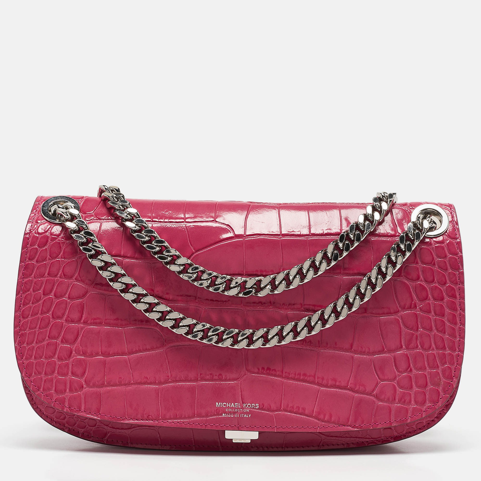 

Michael Kors Fuchsia Croc Embossed Leather Christie Envelope Shoulder Bag, Pink