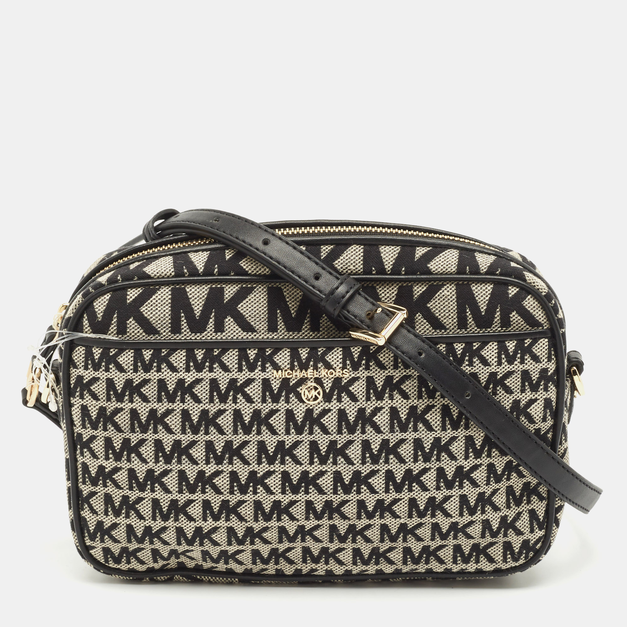 Pre-owned Michael Kors Black Signature Canvas Large East West Jet Set Charm Crossbody Bag