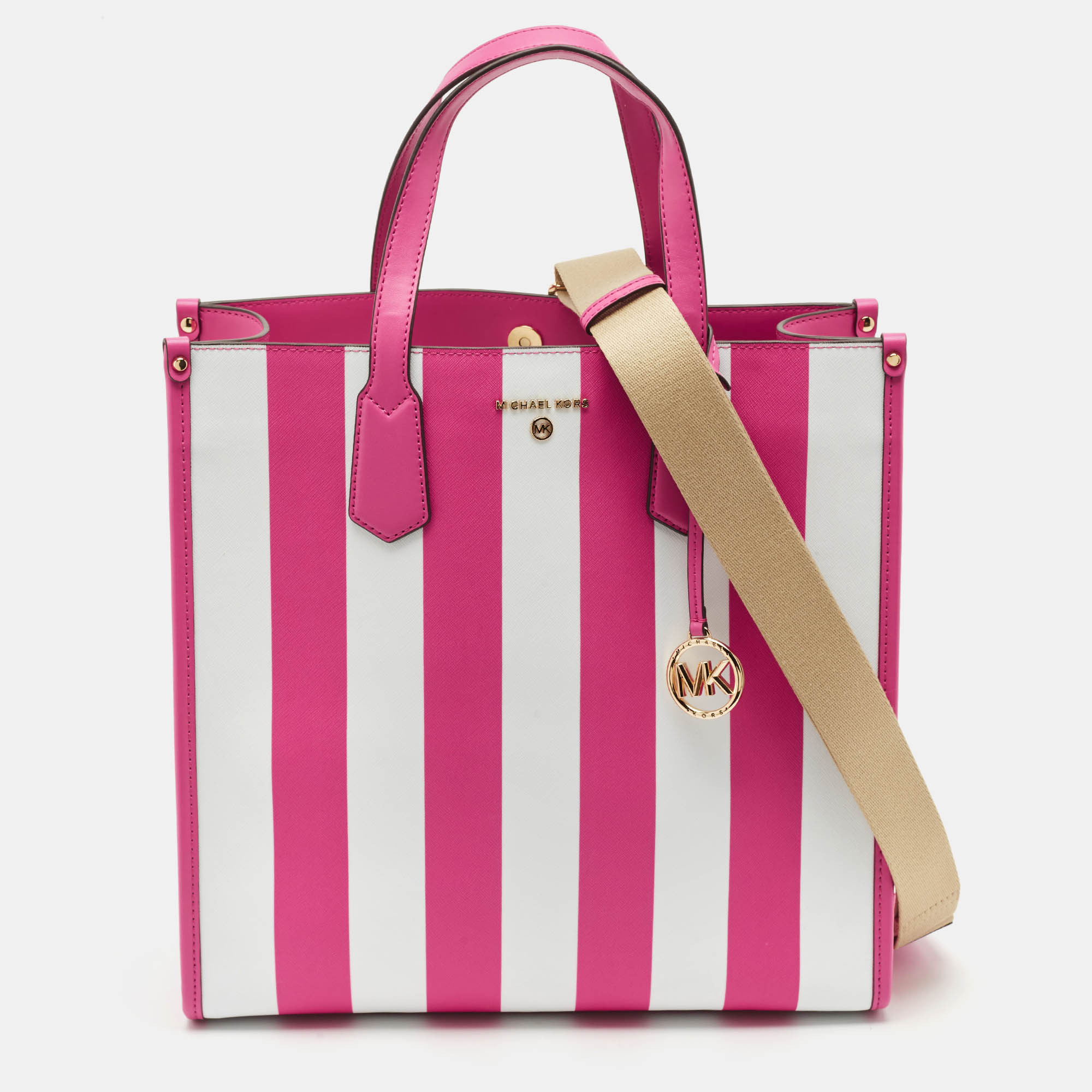 

Michael Kors Pink Stripe Leather Large North South Maple Tote
