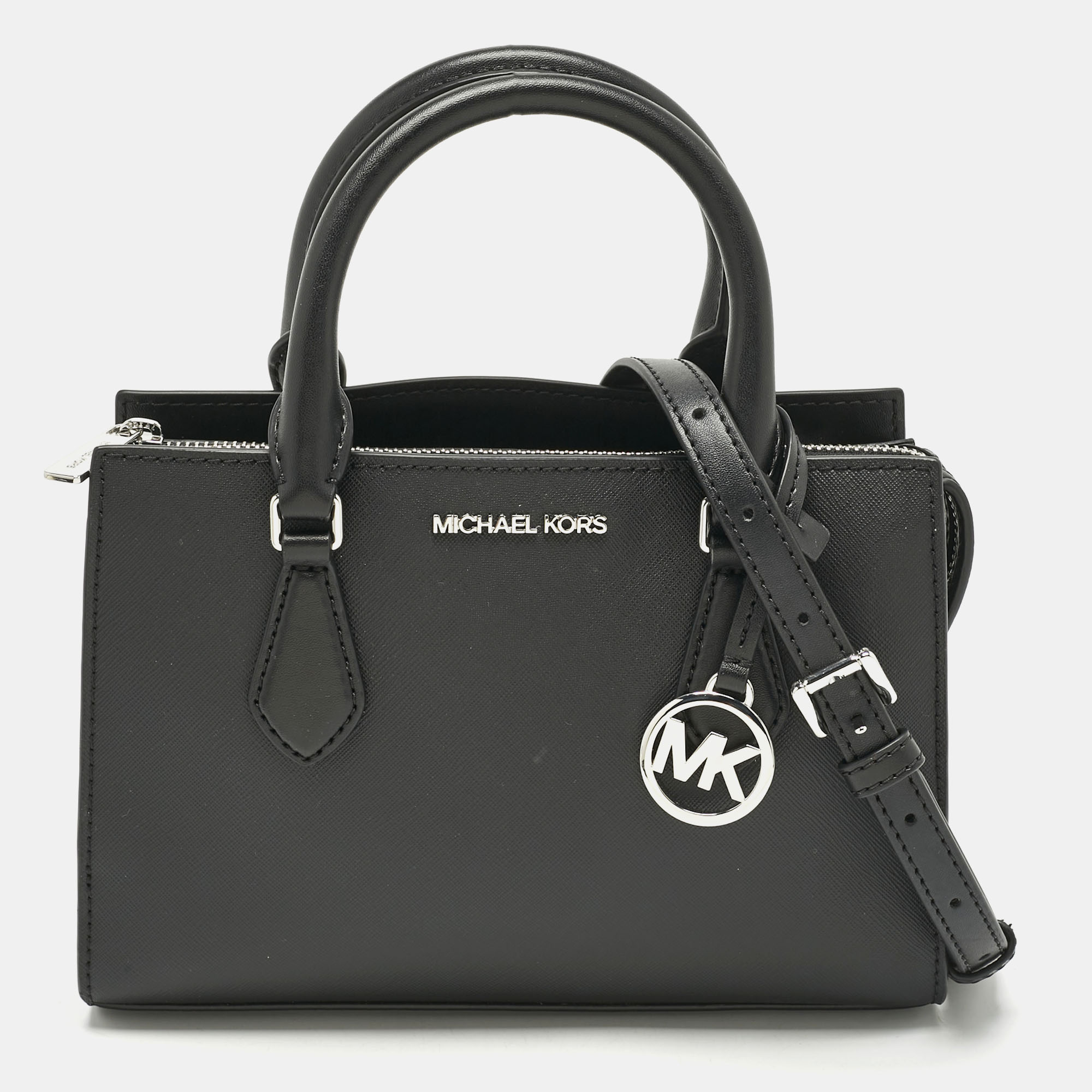 Pre-owned Michael Kors Black Faux Leather Small Shiela Center Zip Satchel