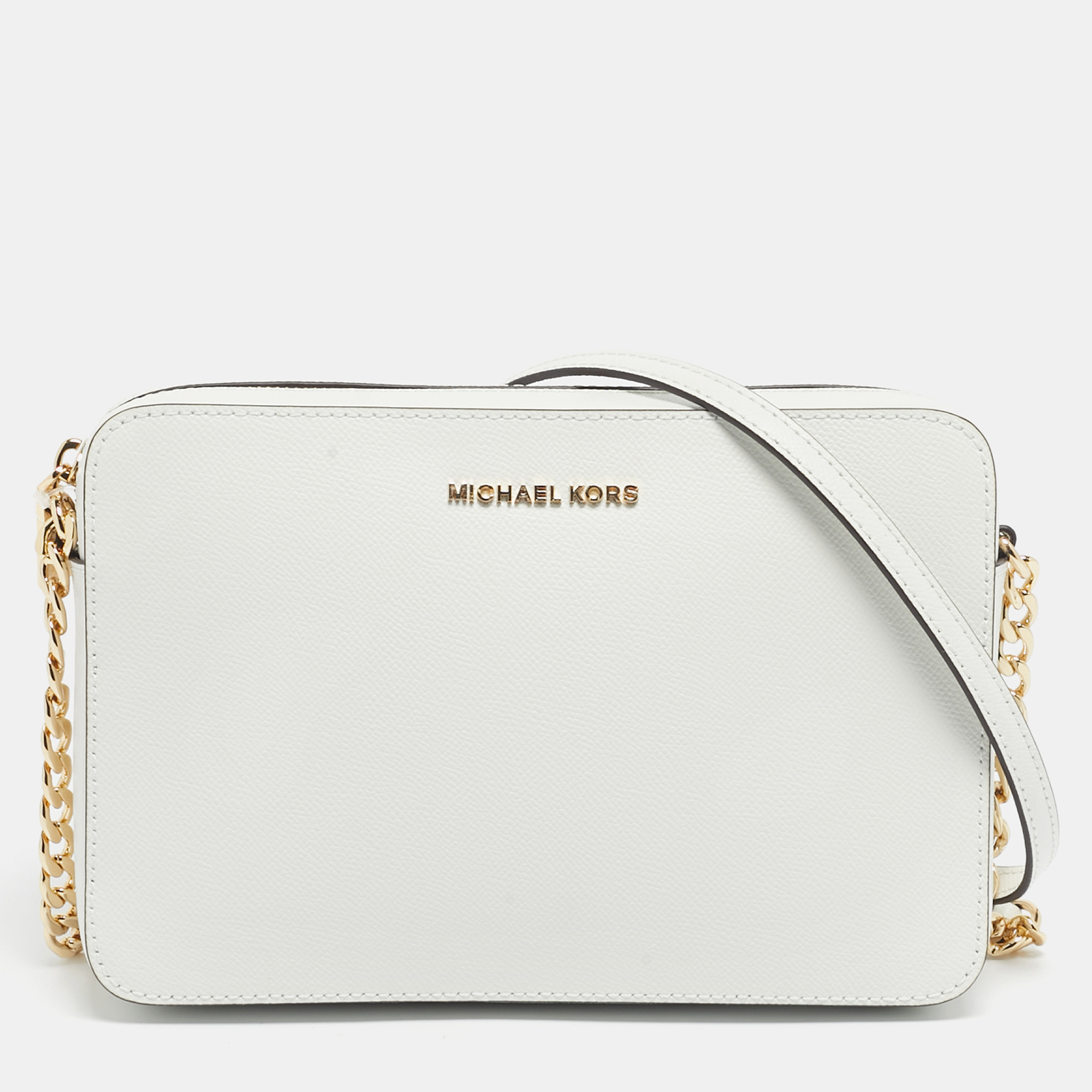 

Michael Kors White Leather  East West Jet Set Crossbody Bag