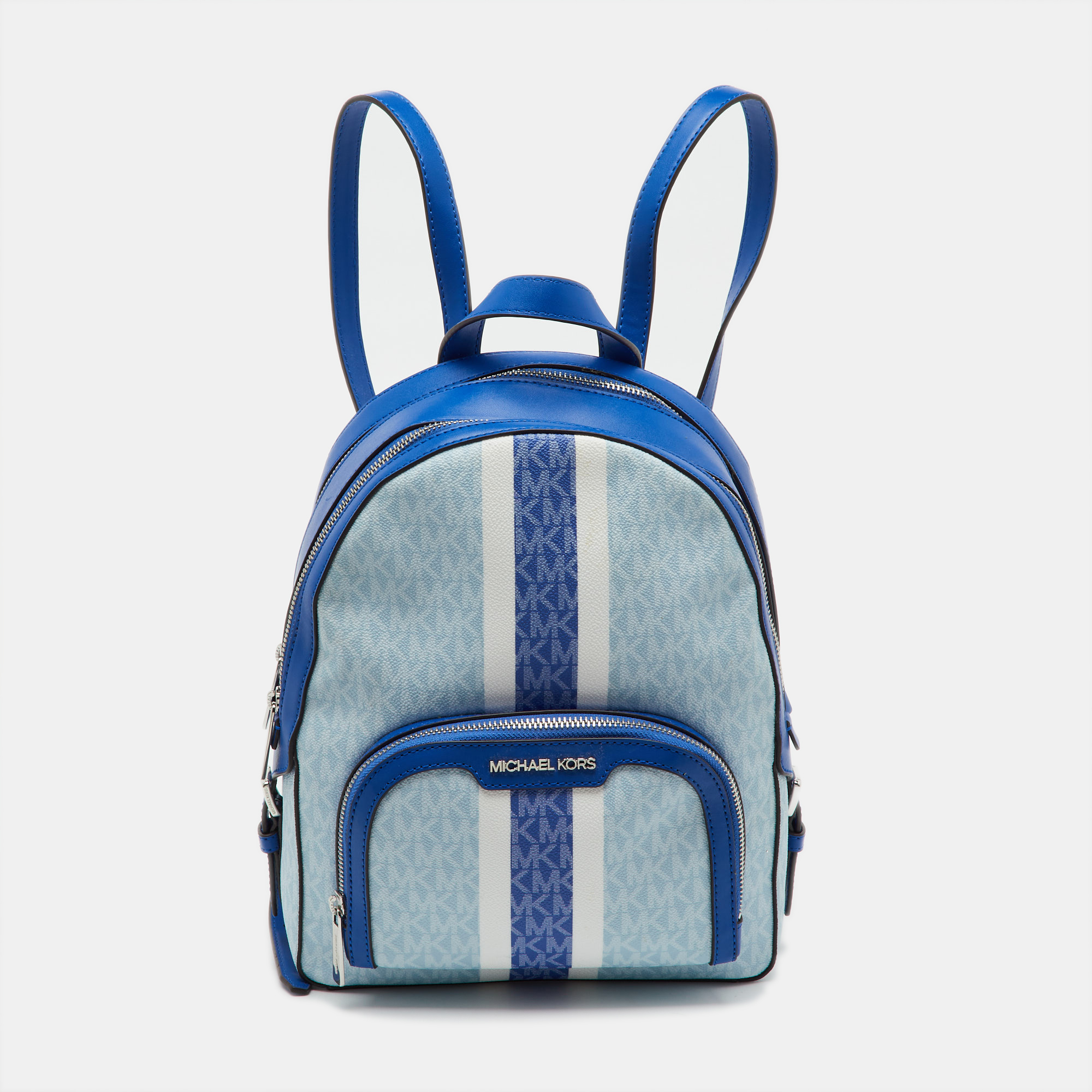 Pre-owned Michael Kors Blue Signature Coated Canvas And Leather Jaycee Backpack