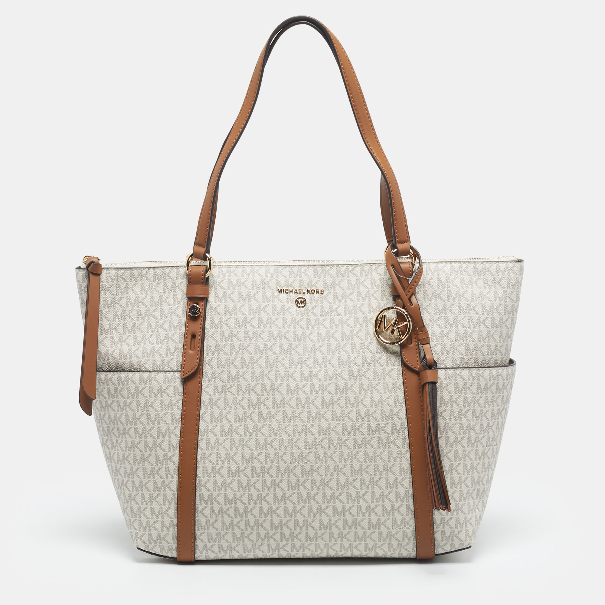 

Michael Kors Vanilla/Brown Signature Coated Canvas  Sullivan Tote, White