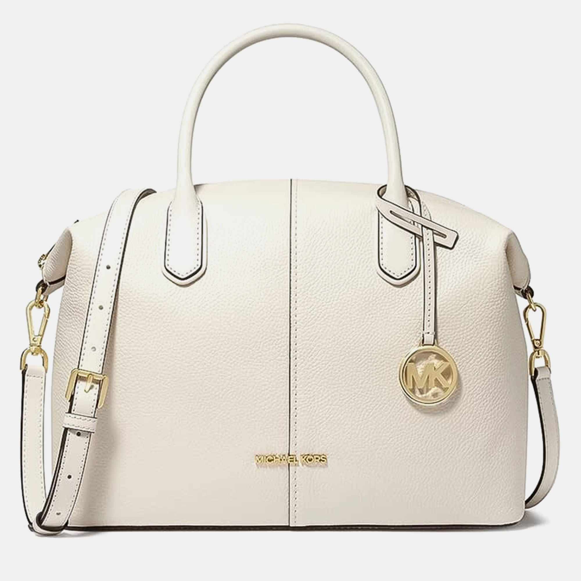 Pre-owned Michael Kors Lg Gold Leather Satchel Bag In White