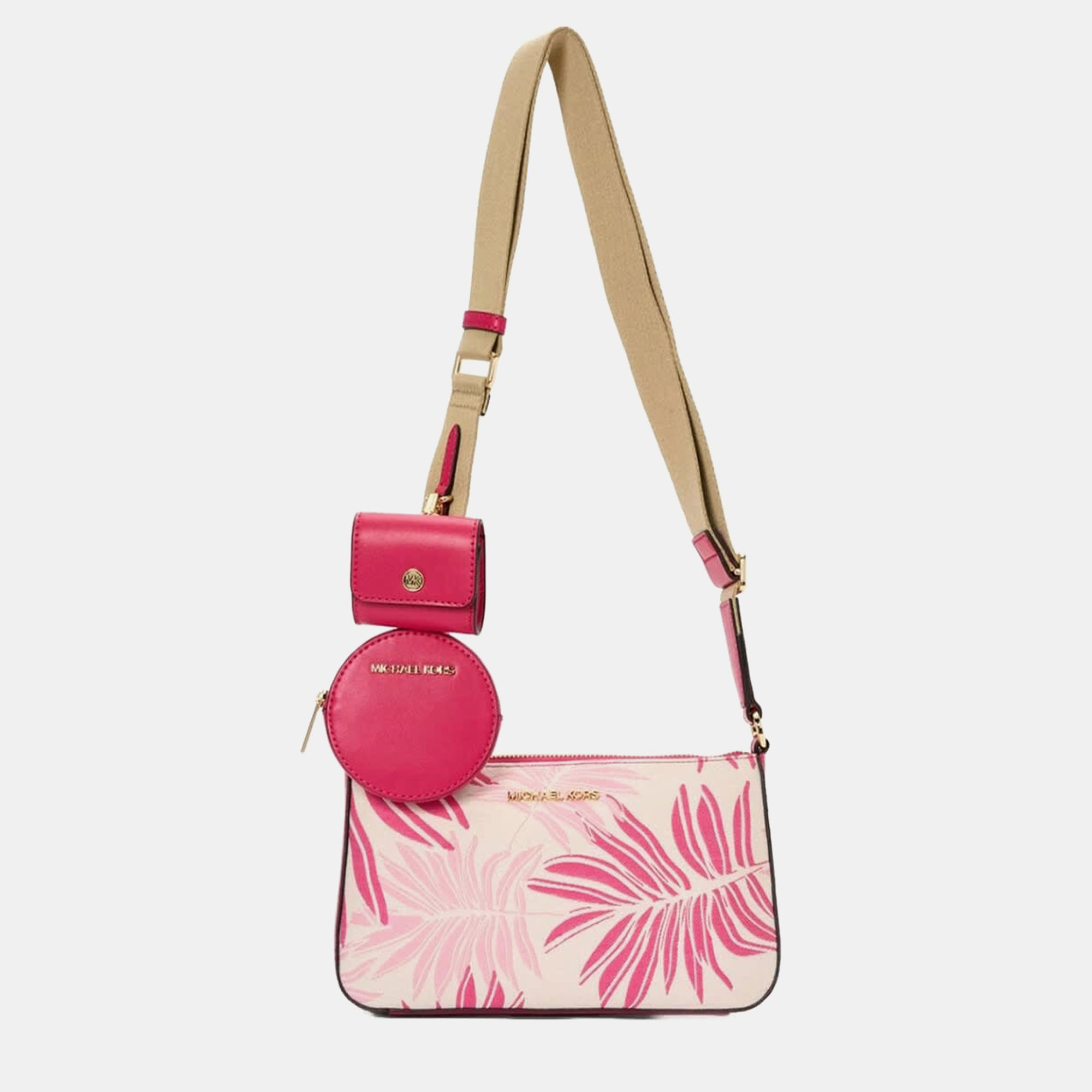 Pre-owned Michael Kors Palm Jacquard Pink Leather Crossbody Bag