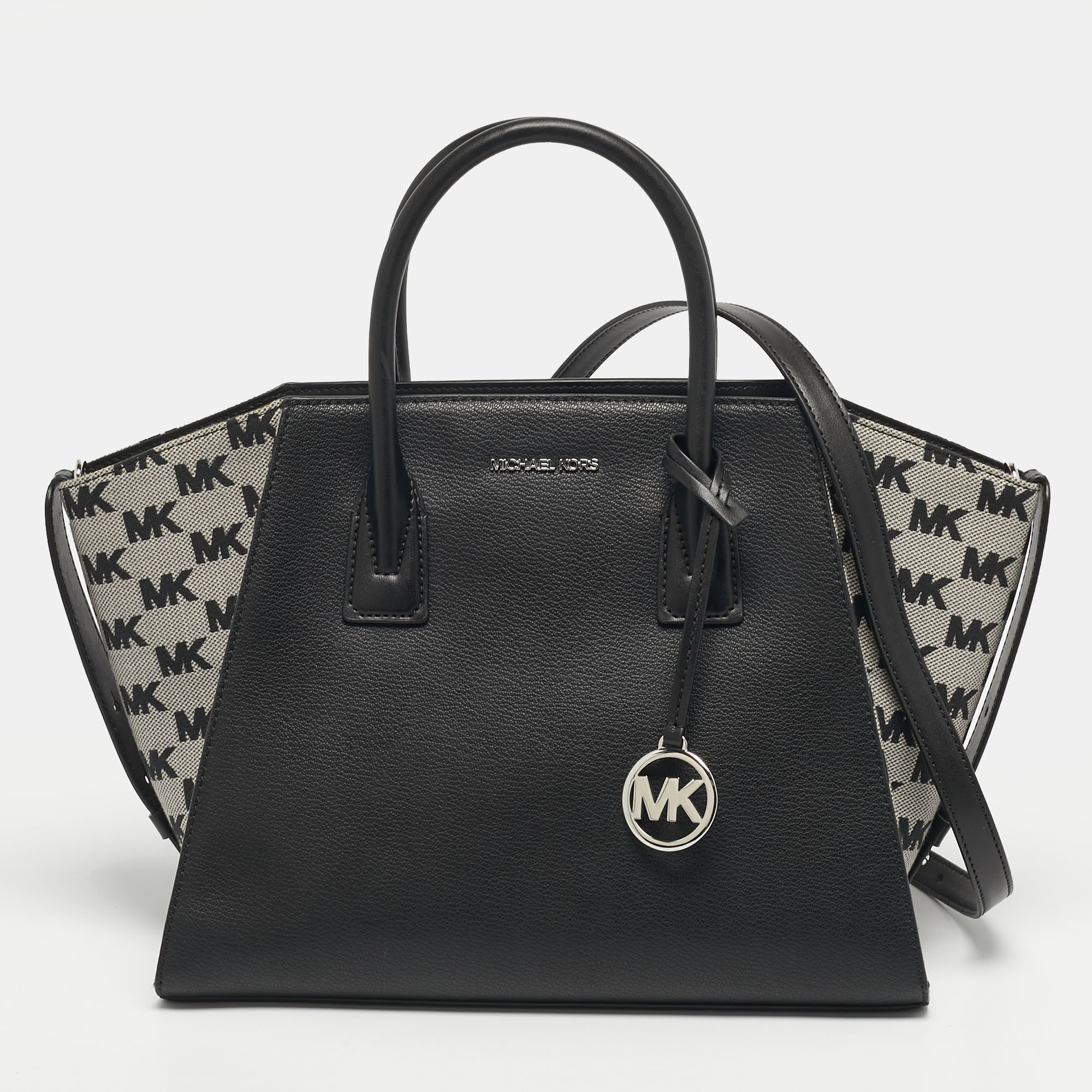 Pre-owned Michael Kors Avril Large Black Canvas And Leather Tote