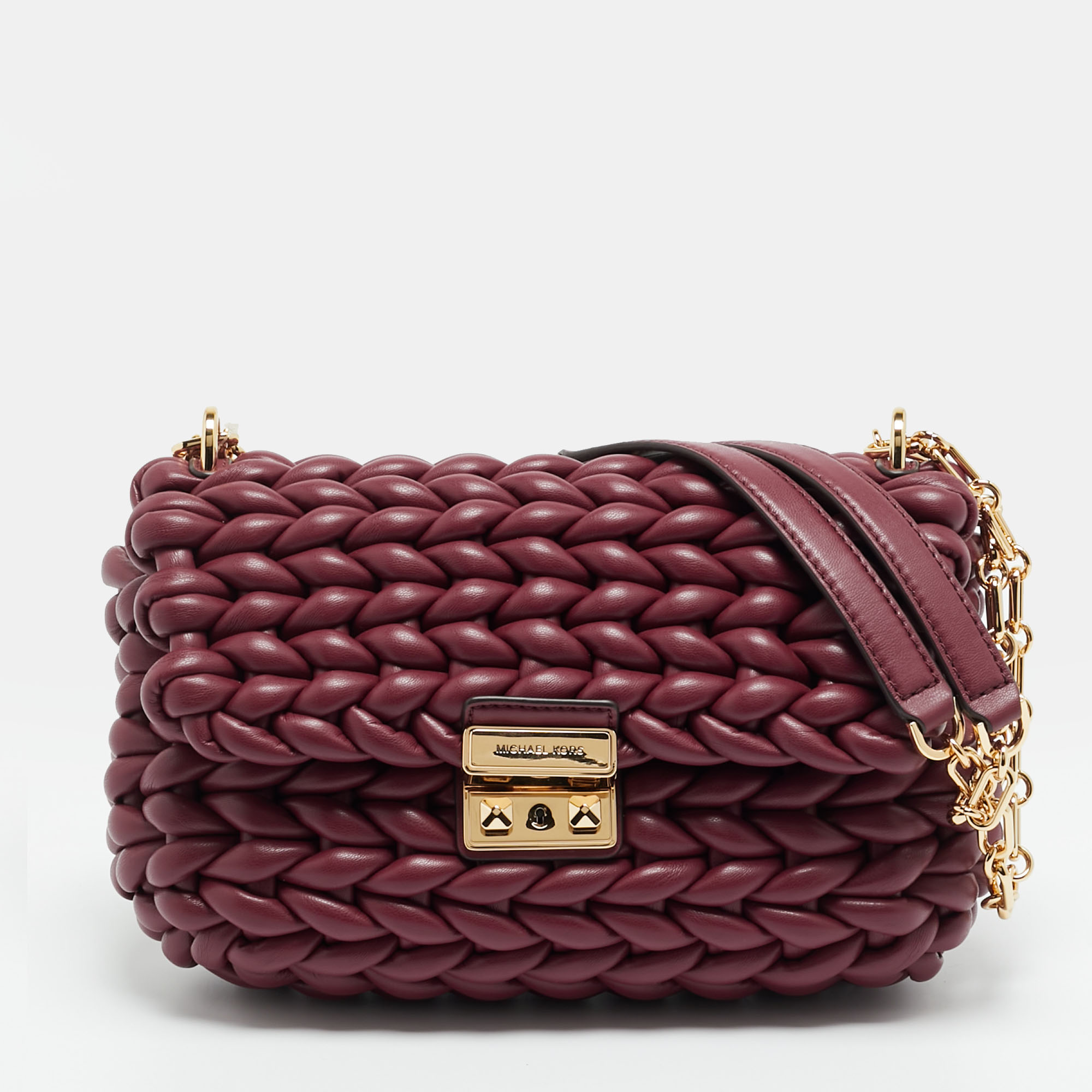 

Michael Kors Tribeca Burgundy Braided Leather Shoulder Bag