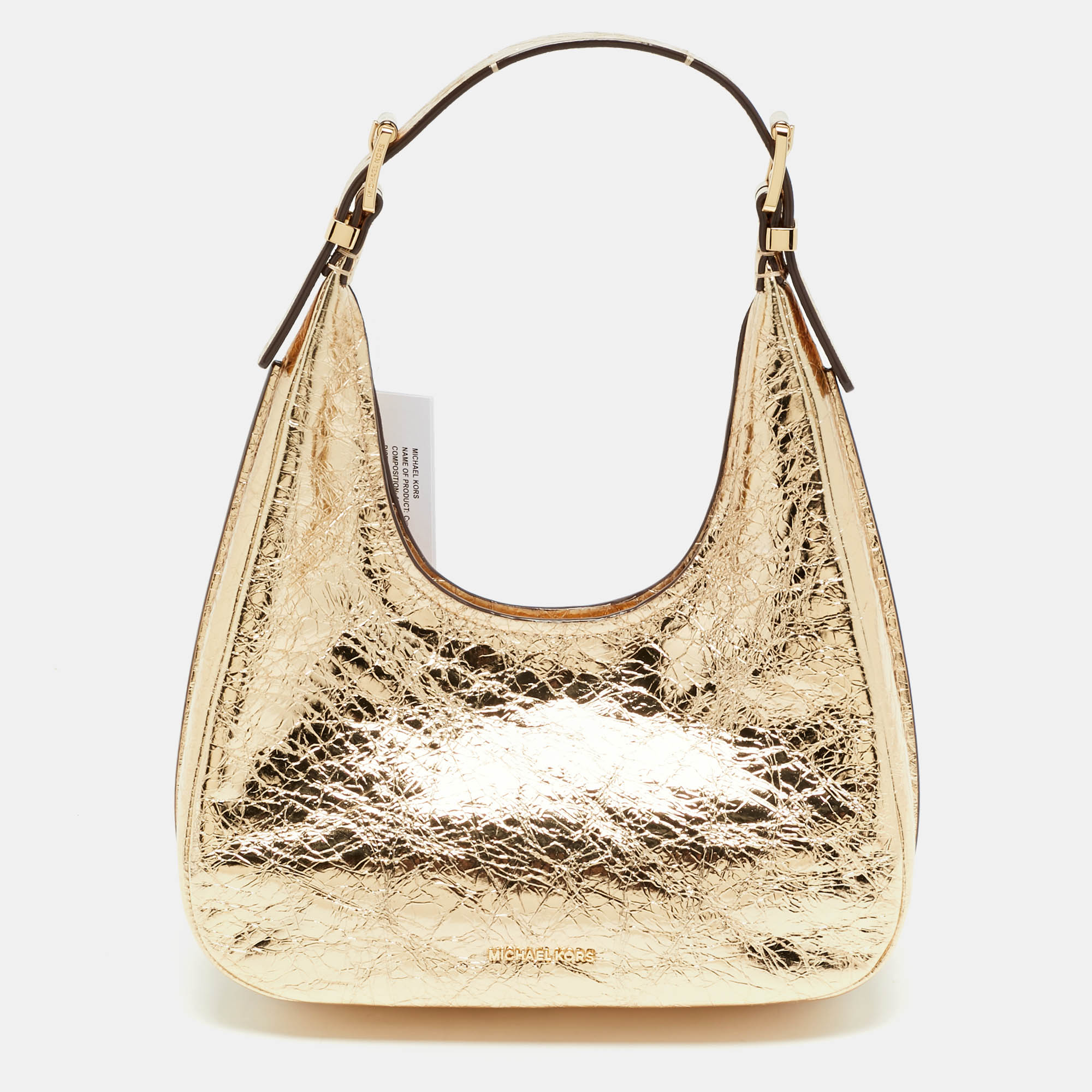 

Michael Kors Nolita Small Gold Crinkled Patent Leather Hobo