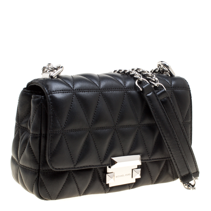 Michael Kors Black Quilted Leather Small Sloan Studded Chain Shoulder ...