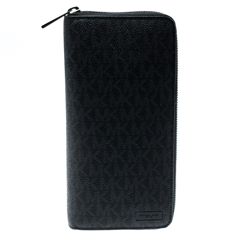 Pre Owned محفظة مايكل كورس كانفاس أسود مقوى بالشعار سحاب محيط