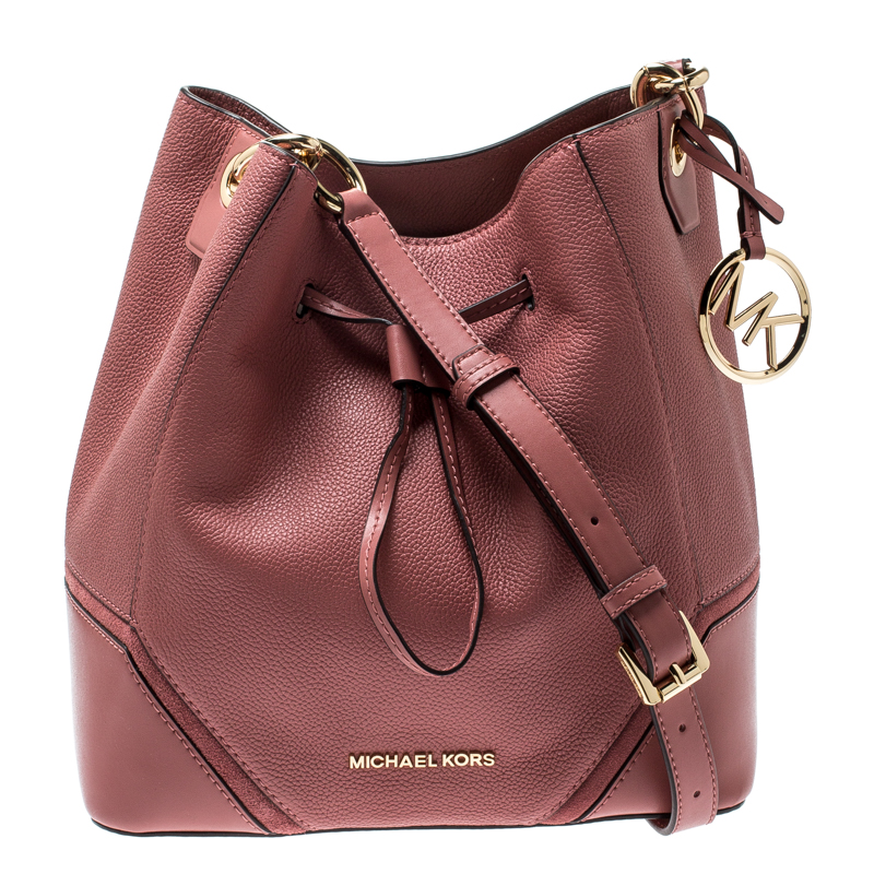 Pre Owned Michael Kors Pink Leather Nicole Bucket Bag