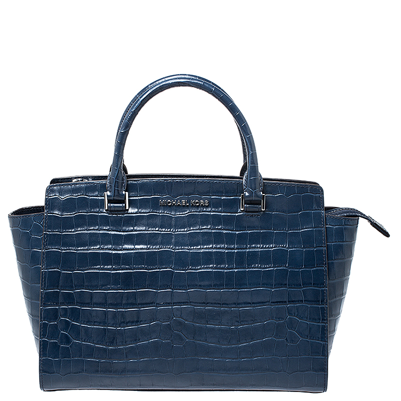 michael kors blue alligator purse