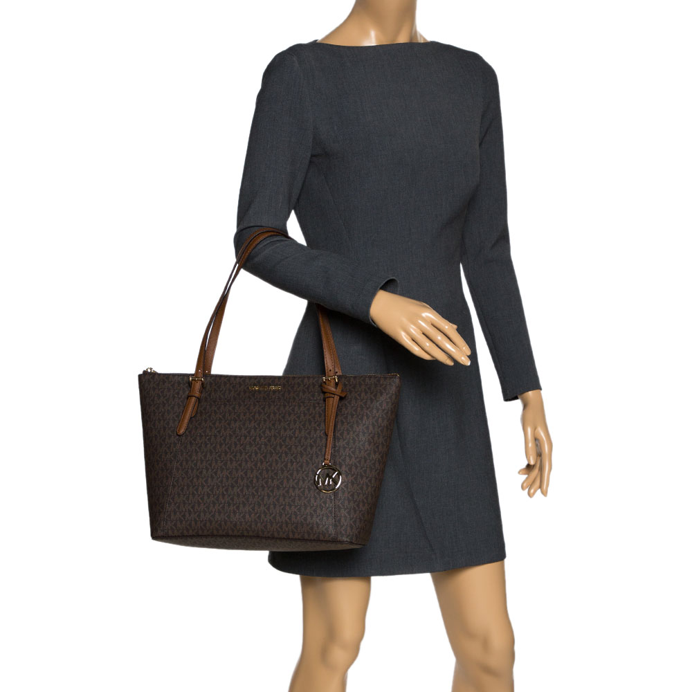 

Michael Kors Dark Brown Signature Coated Canvas Ciara Tote