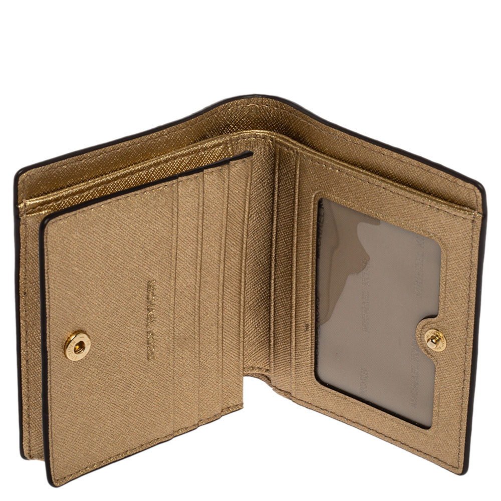 

Michael Kors Gold Textured Leather Flap Card Holder