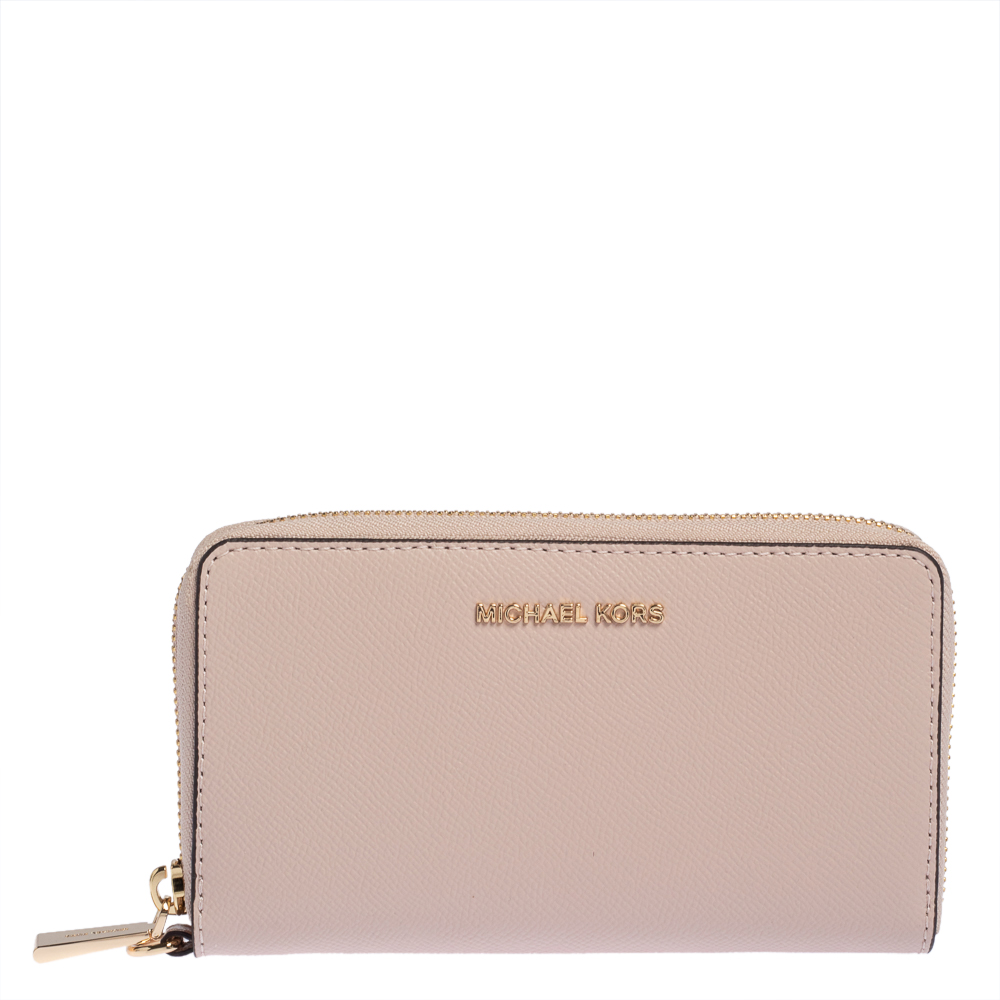 Pre-owned Michael Kors Blush Pink Leather Zip Around Wristlet Wallet