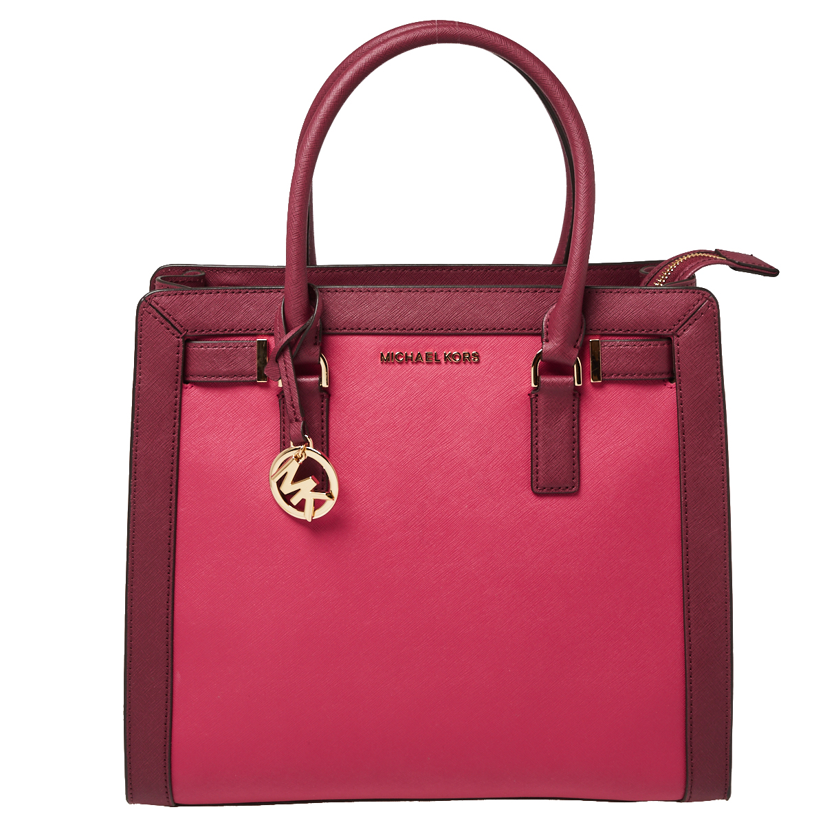 Pre-owned Michael Kors Raspberry/red Leather Dillon Tote In Pink