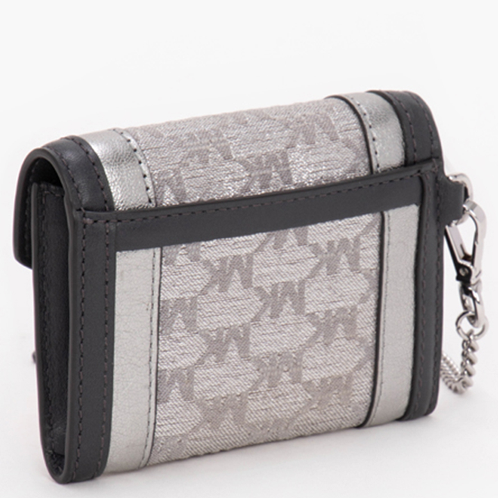 Michael Kors Silver Polyester and Cotton Whitney Small Metallic Logo  Jacquard Chain Wallet Michael Kors