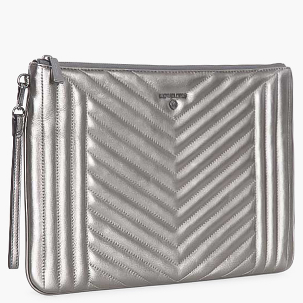 Pre Owned Michael Kors Grey Quilted Leather Jet Set Extra-Large Pouch