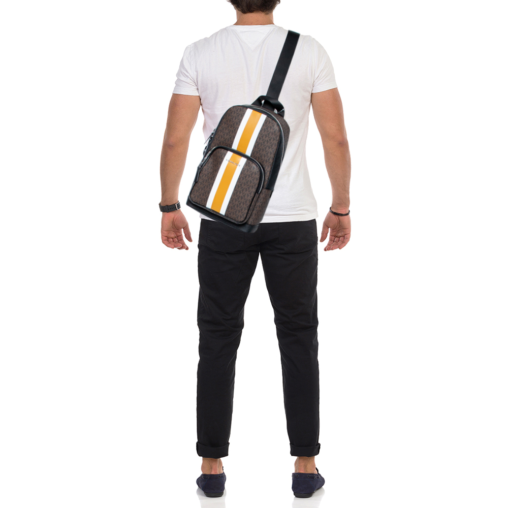 

Michael Kors Brown/Black Signature Coated Canvas Cooper Commuter Sling Backpack