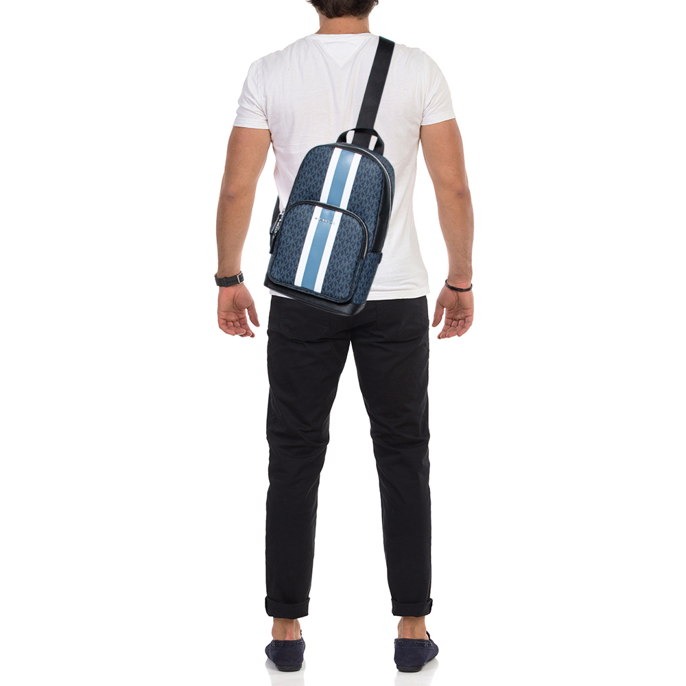 

Michael Kors Blue/Black Signature Coated Canvas Cooper Commuter Sling Backpack