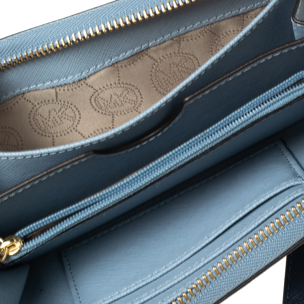 

Michael Kors Two-Tone Leather Zip Around Wristlet Wallet, Blue