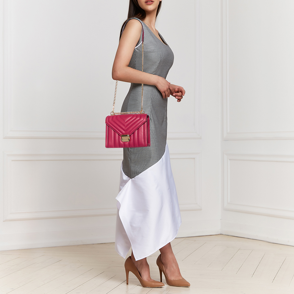 

Michael Kors Dark Pink Quilted Leather Large Whitney Shoulder Bag