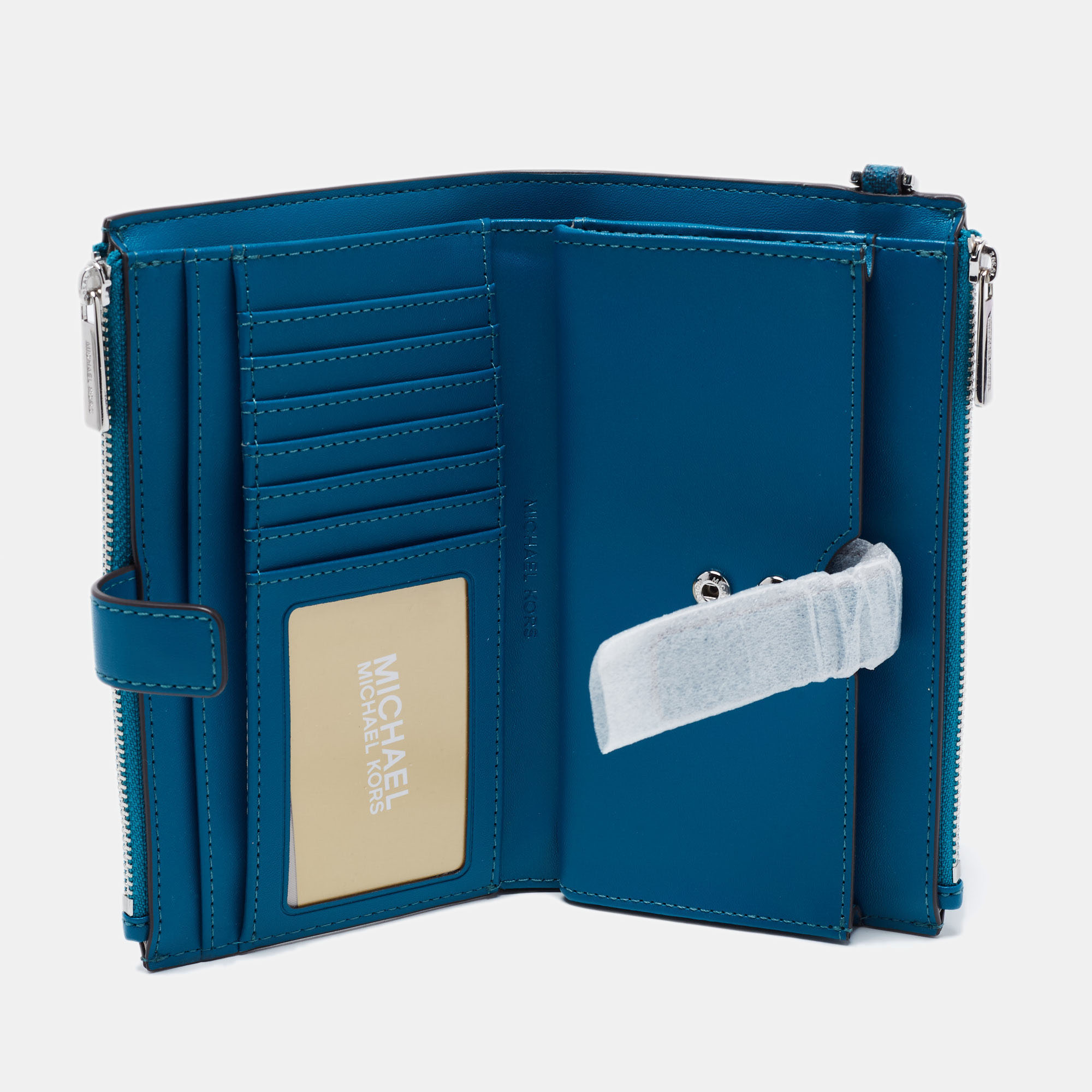 

Michael Kors Teal Signature Coated Canvas Jet Set Travel Zip Wristlet Wallet, Blue