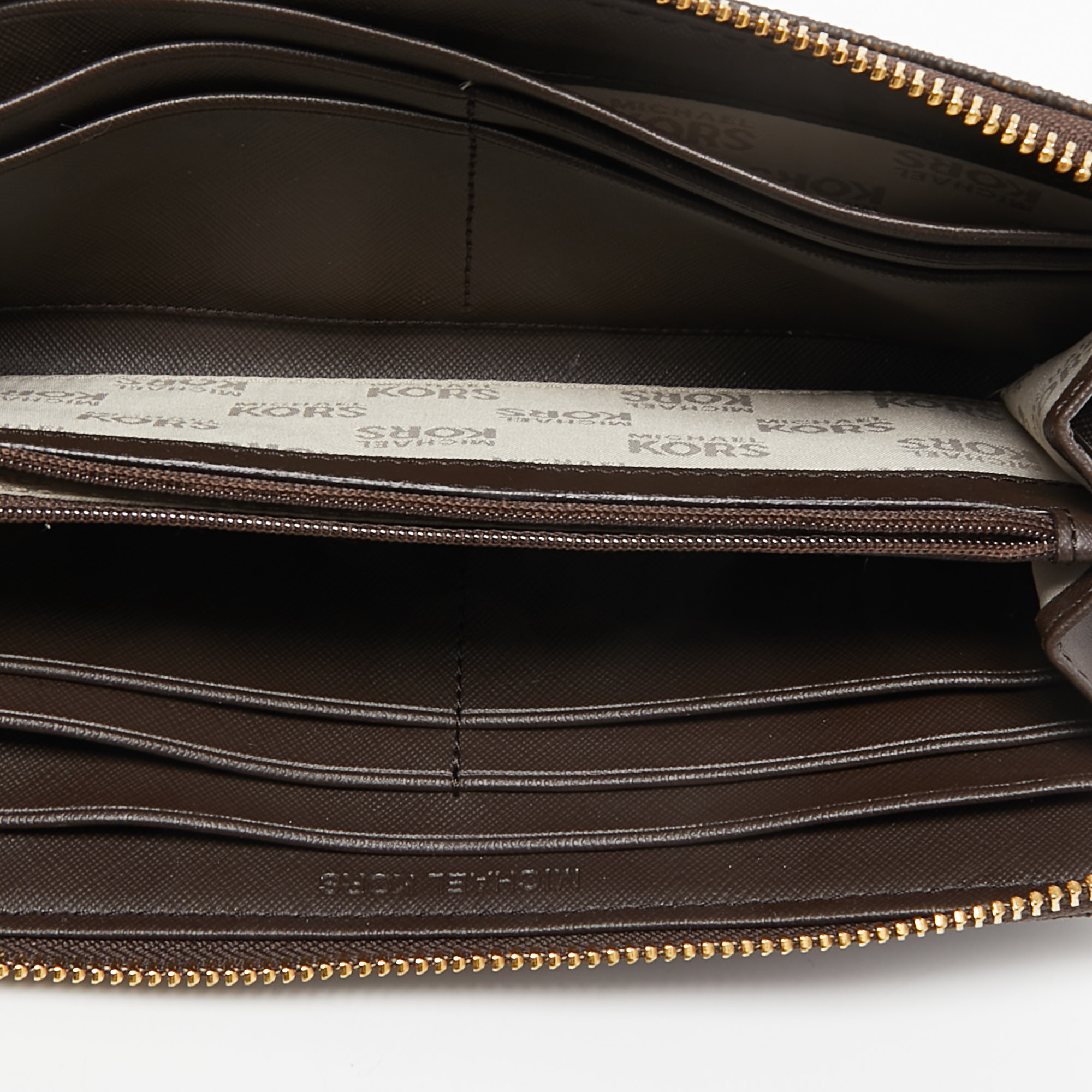 

MICHAEL Michael Kors Brown Signature Coated Canvas Zip Around Wallet