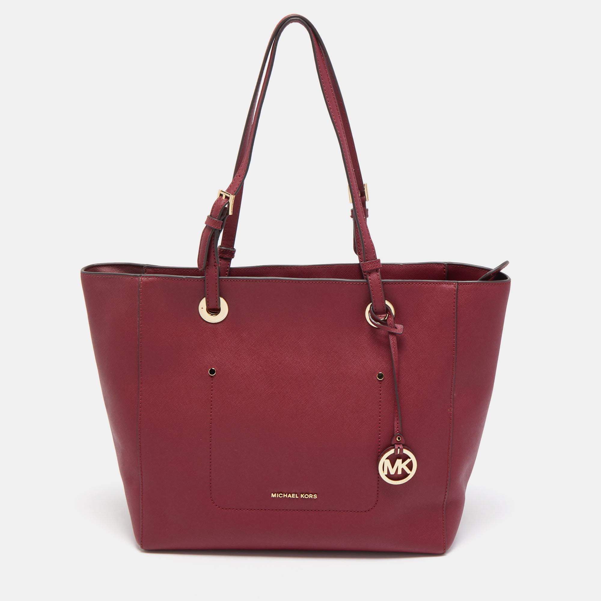 Pre-owned Michael Kors Burgundy Leather Large East West Walsh Shopper Tote