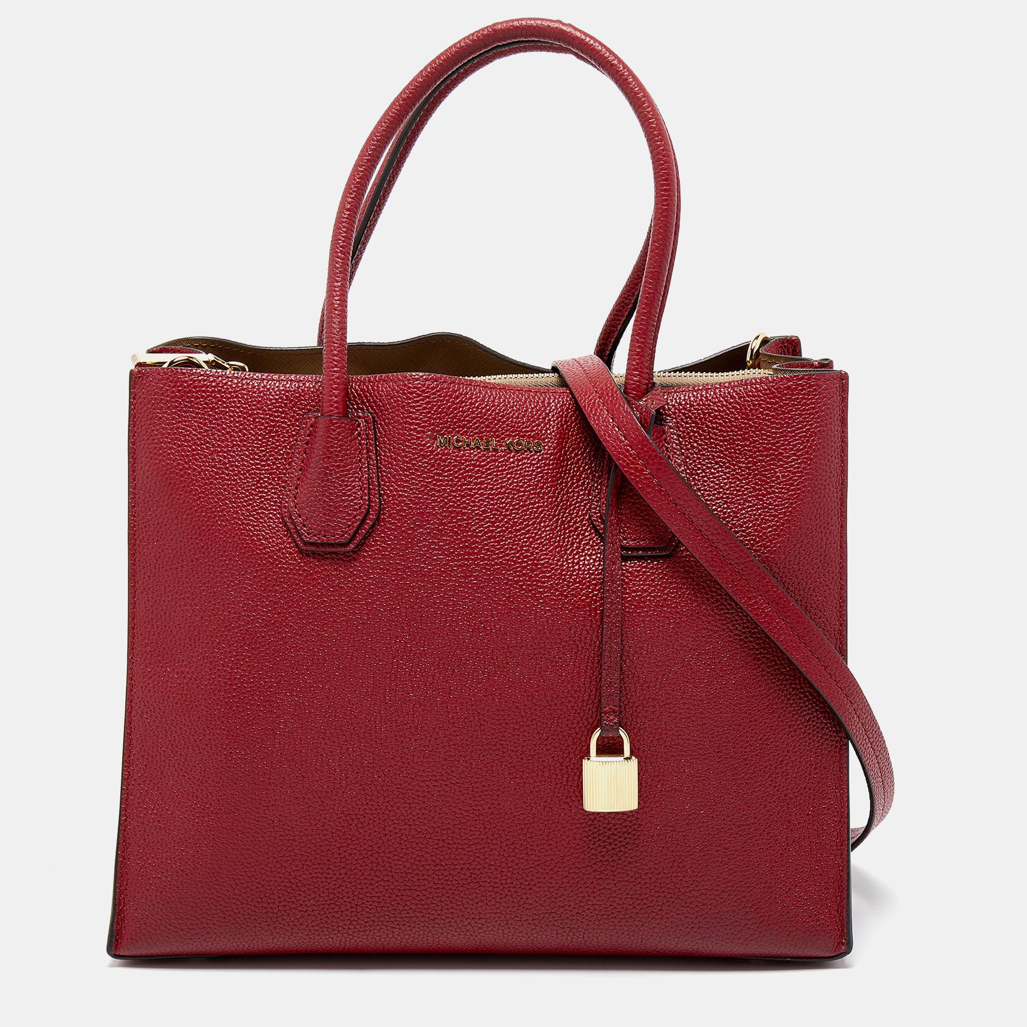 Pre-owned Michael Kors Red Grained Leather Large Mercer Tote