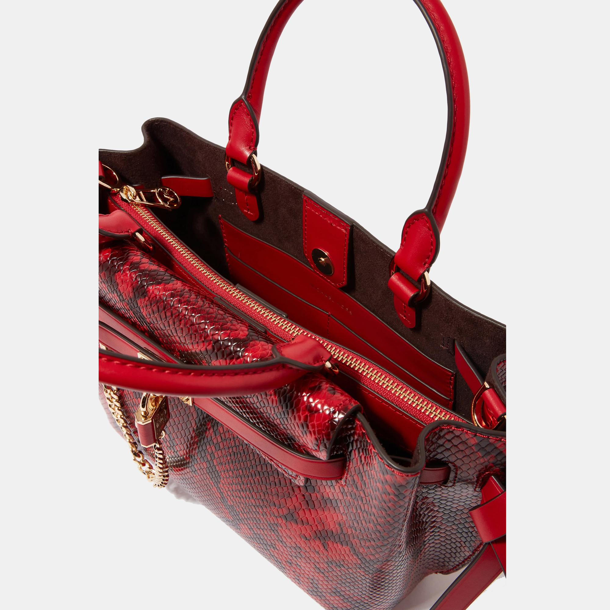 

Michael Kors Red Snake Embossed Leather Satchel Crossbody Bag