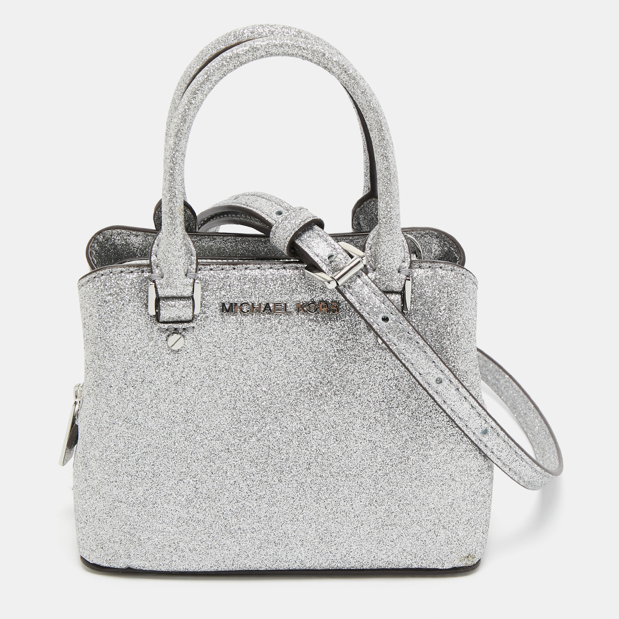 

Michael Kors Silver Glitter Fabric  Savannah Satchel