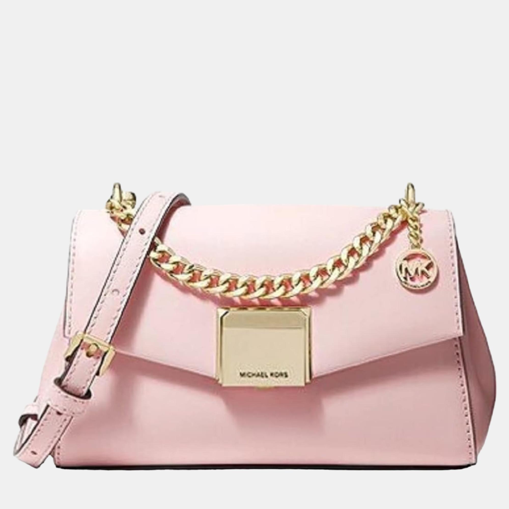 Pre-owned Michael Kors Powder Blush Leather Crossbody In Pink
