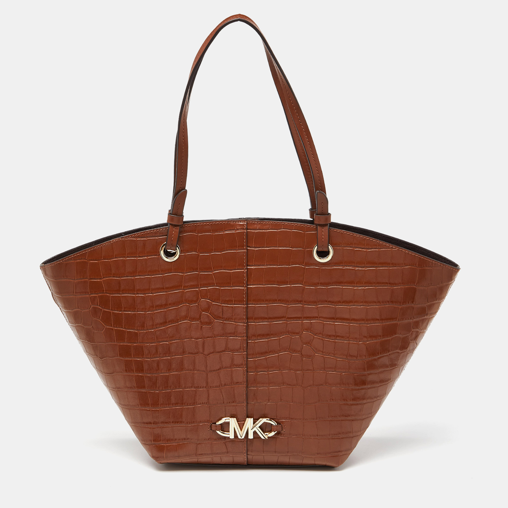 Pre-owned Michael Kors Brown Croc Embossed Leather Izzy Tote