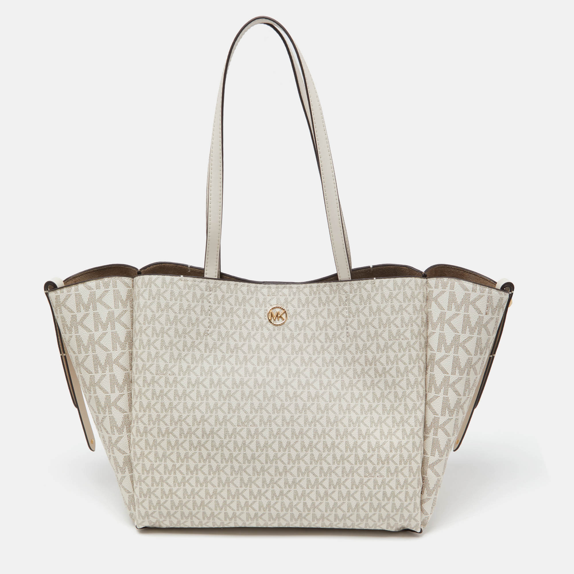 

Michael Kors Cream Signature Coated Canvas and Leather Freya Tote