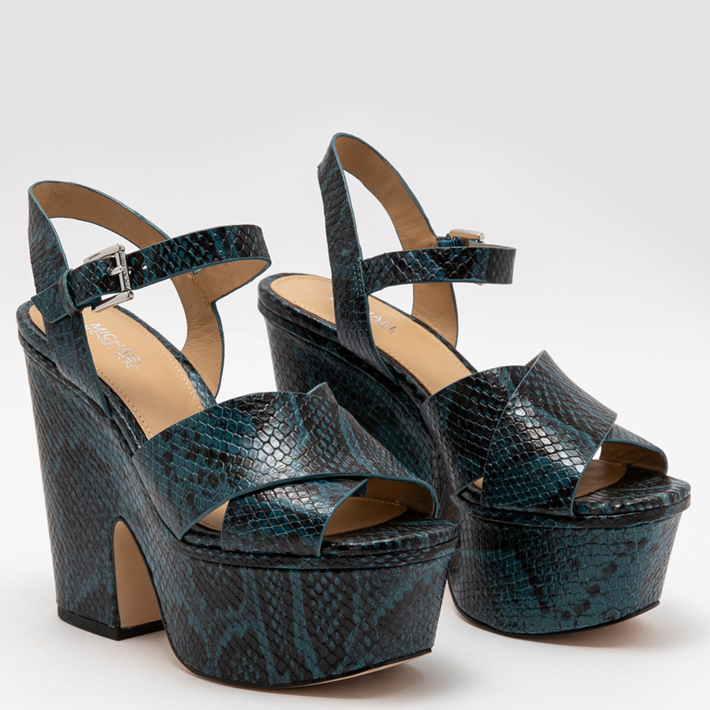 

Michael Kors Blue Leather Snake Skin Wedge Embossed Platform Sandals Size EU  (Available for UAE Customers only