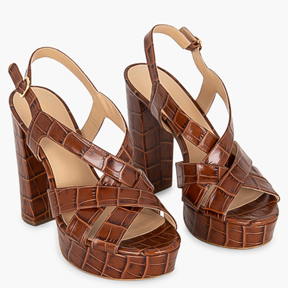 

Michael Kors Brown Leather Audrina Platform Heel Sandals Size EU