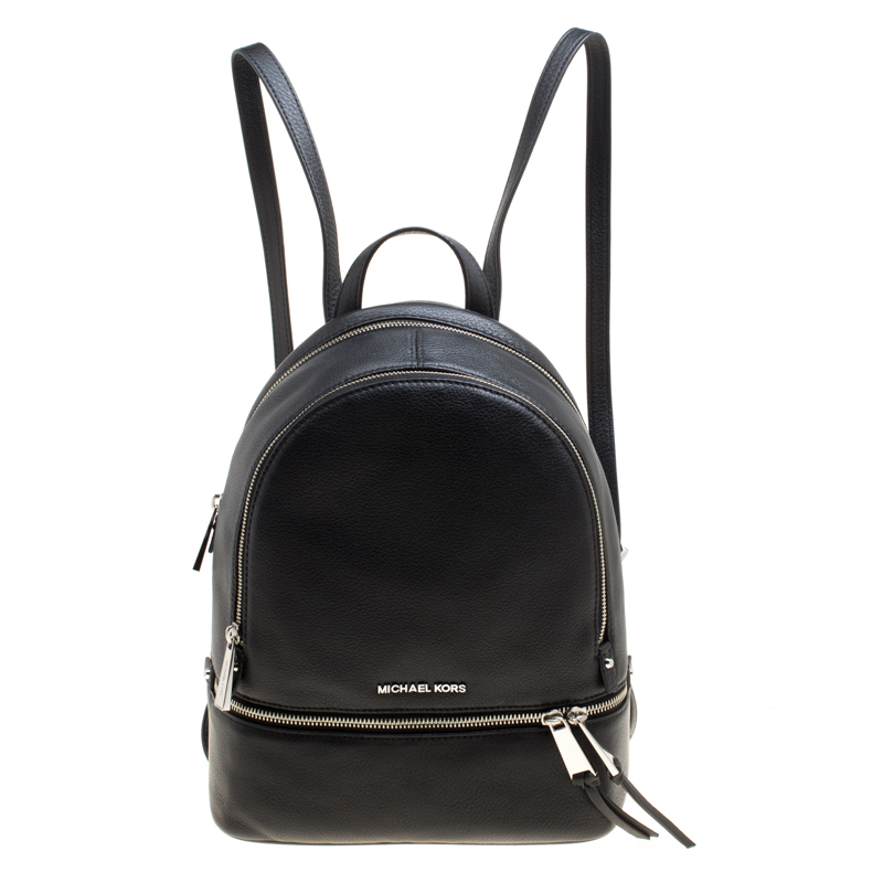 Michael Kors Black Leather Medium Reazip Backpack