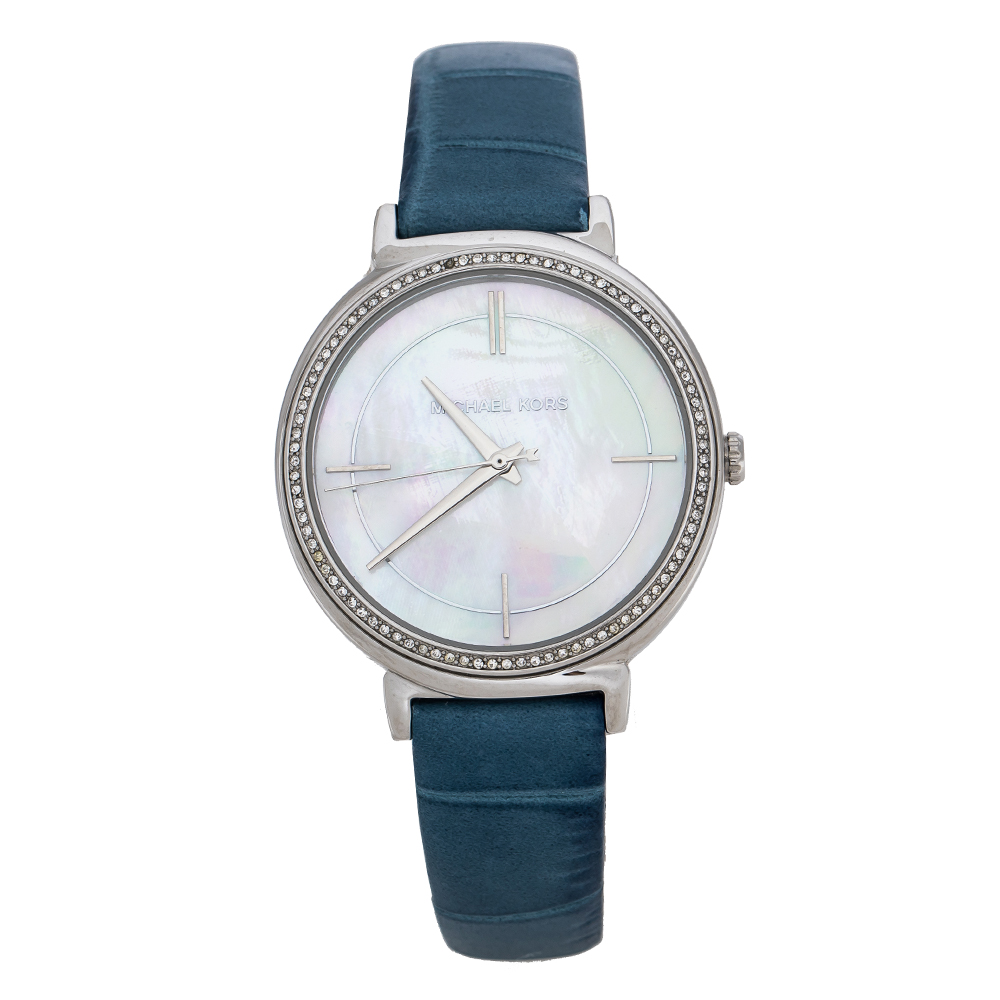 Pre Owned Michael Kors Mother Of Pearl Stainless Steel Leather Cinthia MK2661 Women's Wristwatch 33 mm