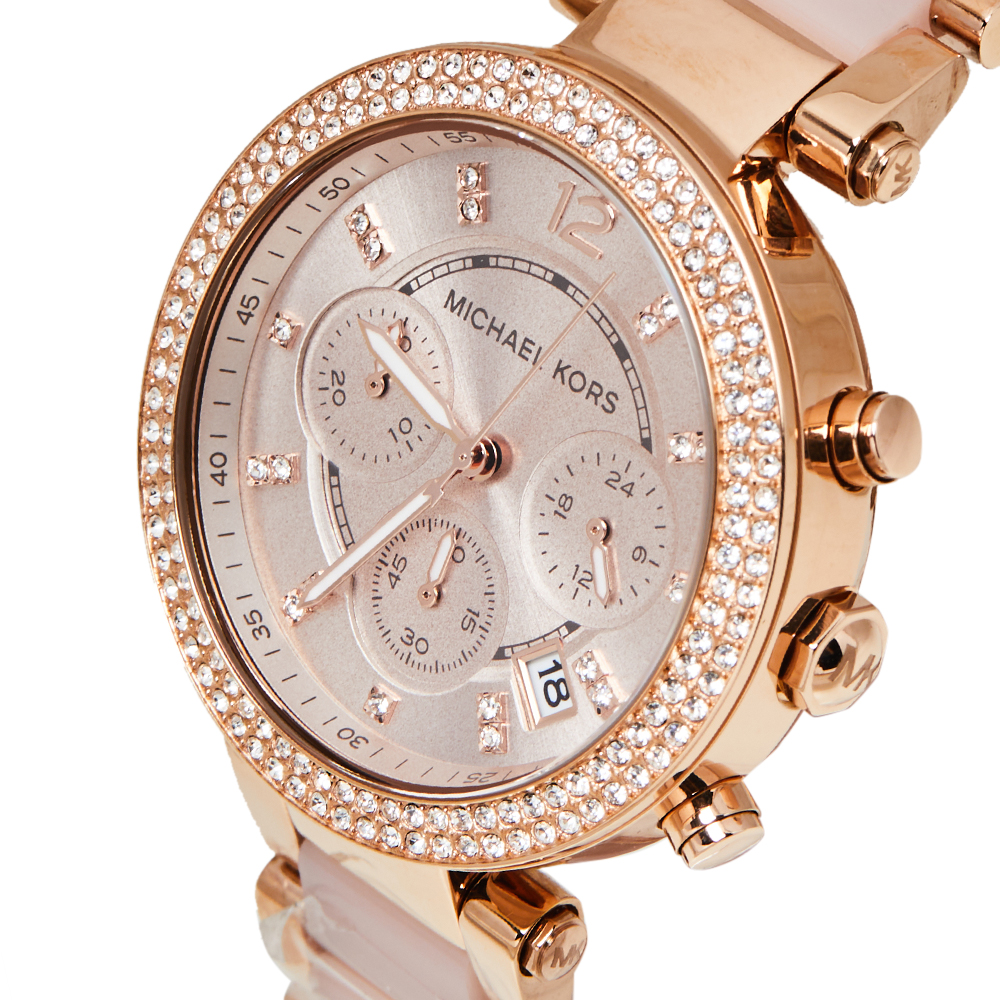 

Michael Kors Rose Gold Tone Stainless Steel Parker MK5896 Women's Wristwatch, Pink