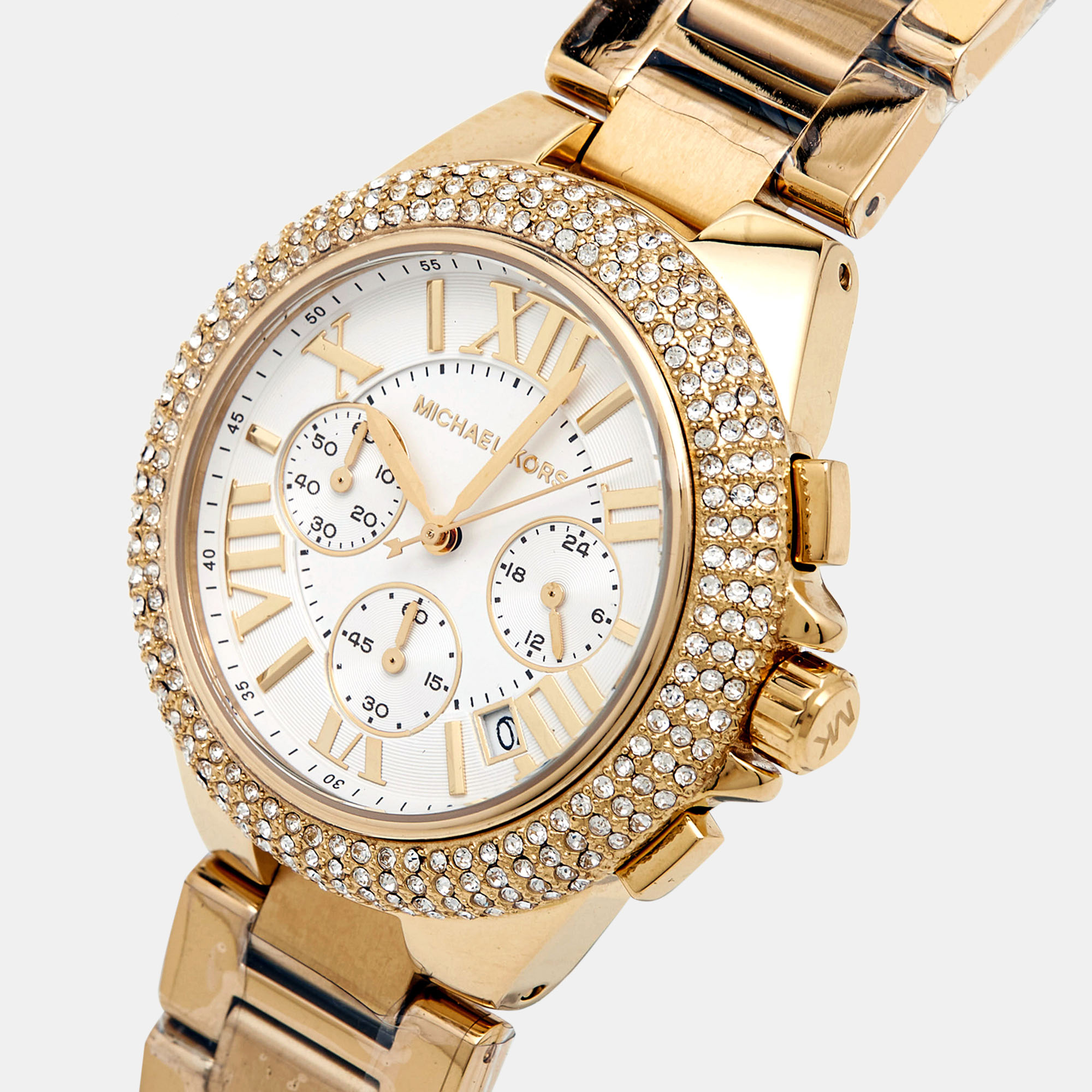 

Michael Kors White Yellow Gold PVD Coated Stainless Steel Oversized Camille Pave MK6994 Women's Wristwatch