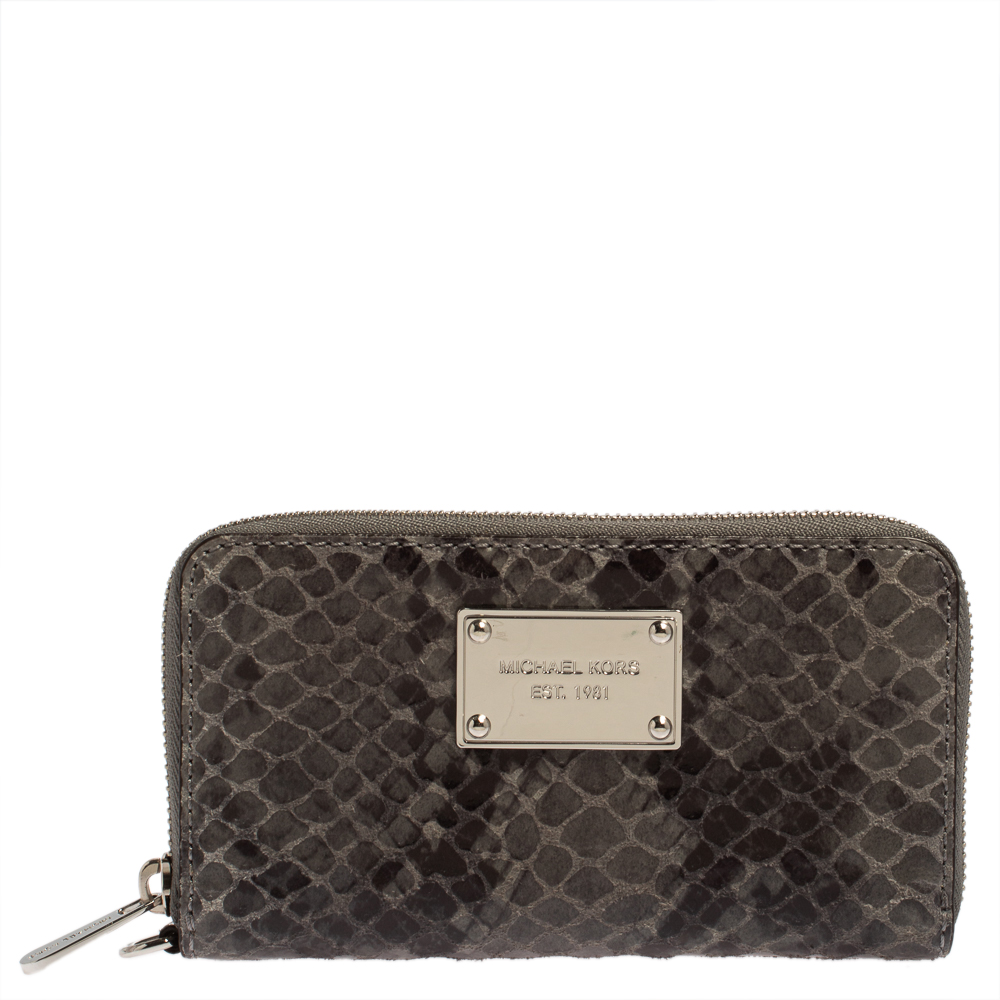 Pre-owned Michael Kors Grey Python Embossed Leather Multi Function Wristlet Phone Case
