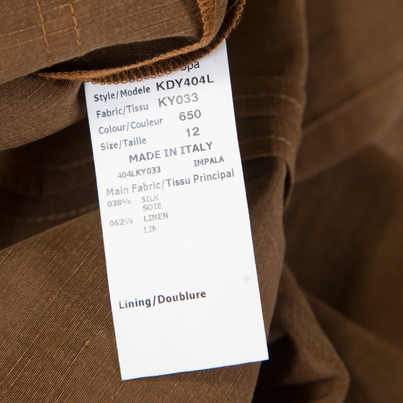Pre-owned Michael Kors Micahel Kors Pecan Brown Linen Silk Lace Up Safari Dress L