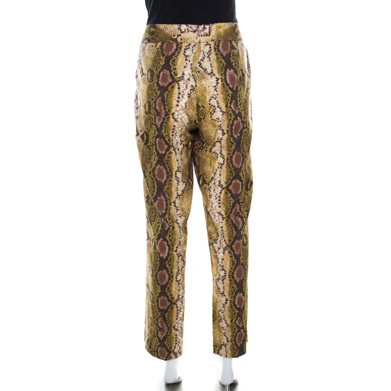 Pre-owned Michael Kors Multicolor Snakeskin Print Linen Stretch Straight Fit Trousers M