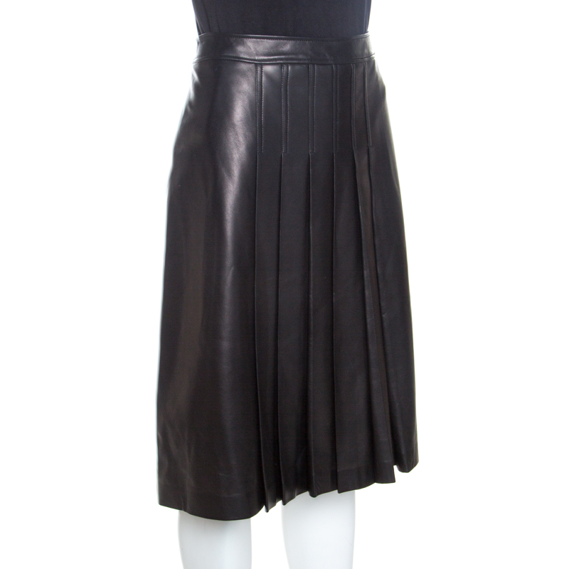 

Michael Kors Dark Brown Leather Pleated Midi Skirt