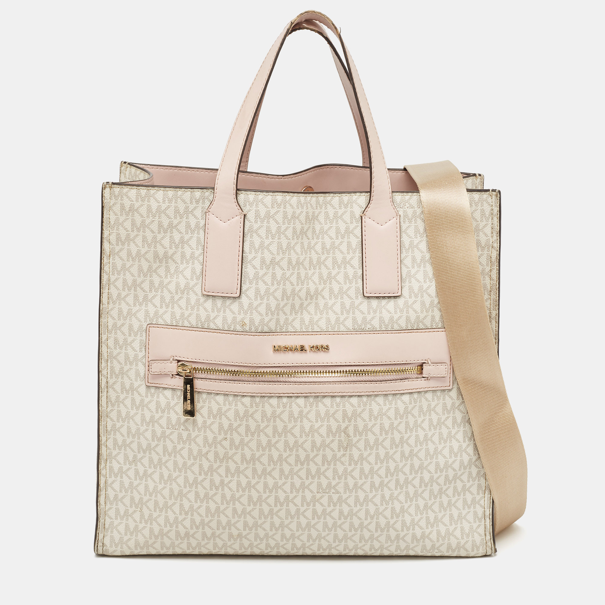 

Michael Kors Off White/Pink Signature Coated Canvas  Kenly Tote