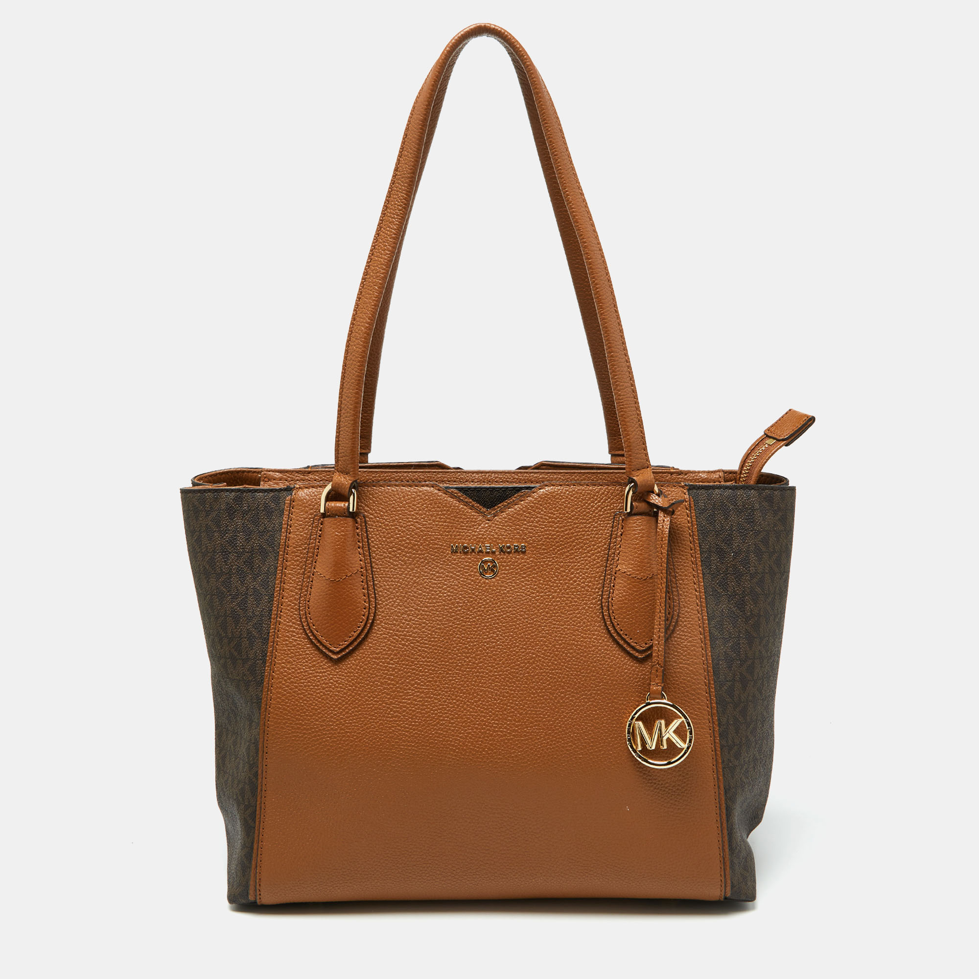 

Michael Kors Brown/Tan Signature Coated Canvas and Leather Mae Tote