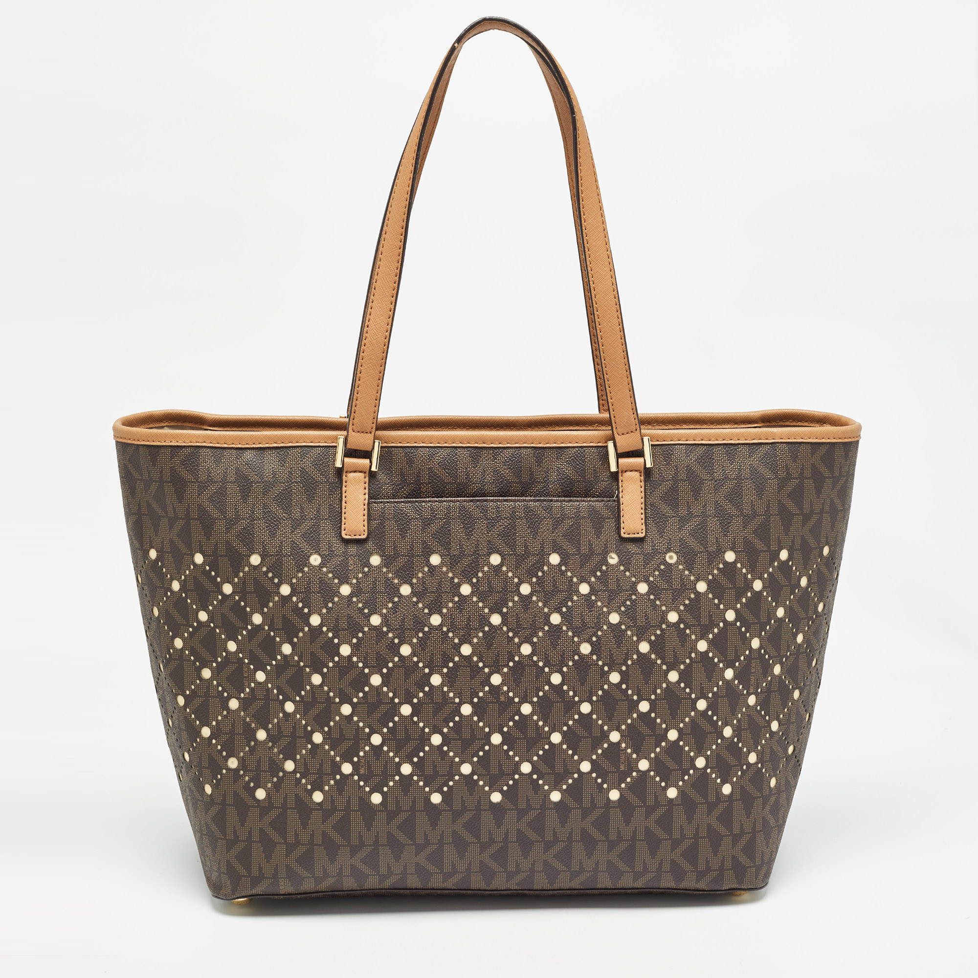 

Michael Kors Brown Signature Coated Canvas and Leather Jet Set Violet Tote